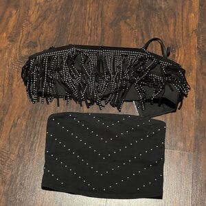 Victoria’s Secret Black Fringe and Studded Bandeau Top Set (S&M)